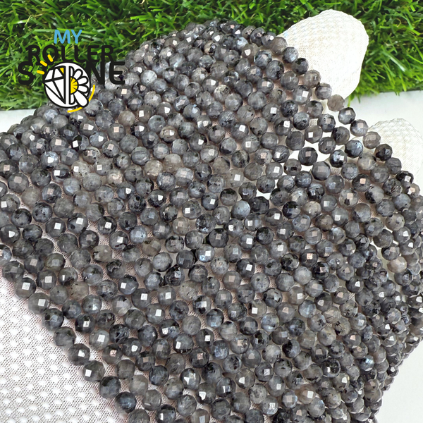 Perles rondes facettées en labradorite naturelle mystique de 3-4 mm