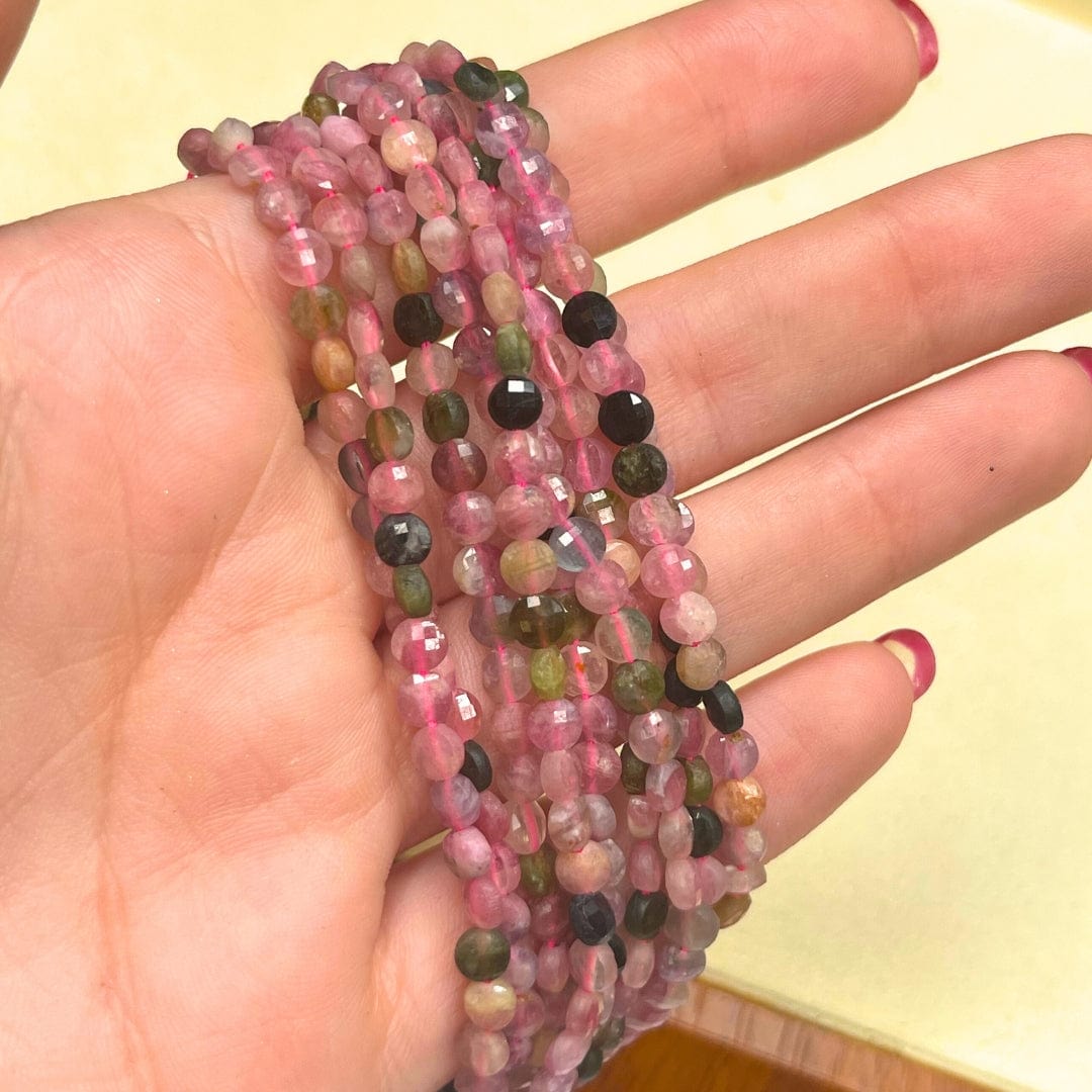 Perles Rondes Plates à facettes Tourmaline Multicolore