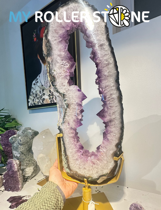 Améthyste Pivotante Tranche sur Support #8 - Pierres et fossiles