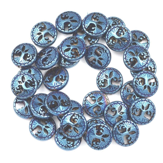Arbre de vie en hématite - 12mm / Par 5 / Bleue - Perles