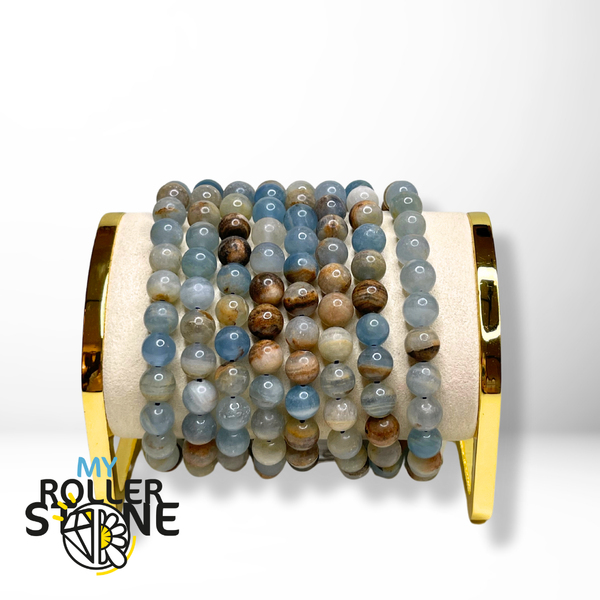 Bracelet En Calcite Bleue Perles 6 Mm - Pierre Naturelle, élastique, Taille Ajustable 16-18 Cm, Unisexe