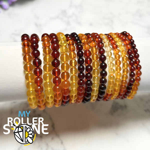 Bracelet Adulte En Ambre Rouge – Perles Rondes Style Baroque – Naturel – Lituanie