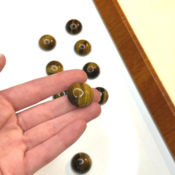 Cabochon En Œil De Tigre Rond 15mm - Pierre Pour Création De Bijoux