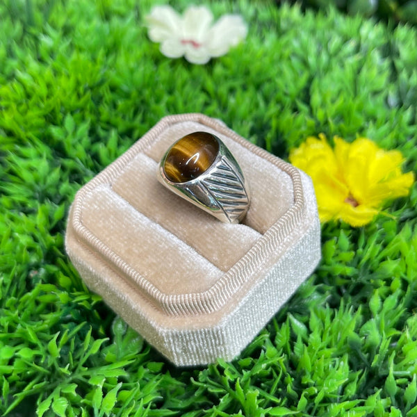 Chevalière Argent Oeil de Tigre Rayé #1 Chevalière Homme Argent