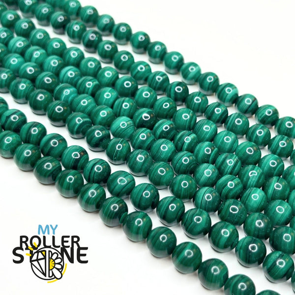 Collier Perle Malachite Congo 8 Mm - Qualité 7A - Chaine Acier - A Bijoux