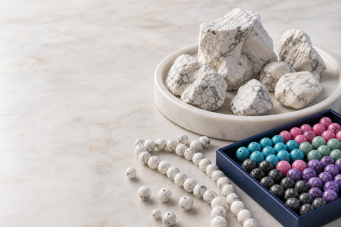 Howlite naturelle blanche et palette de howlite teintée