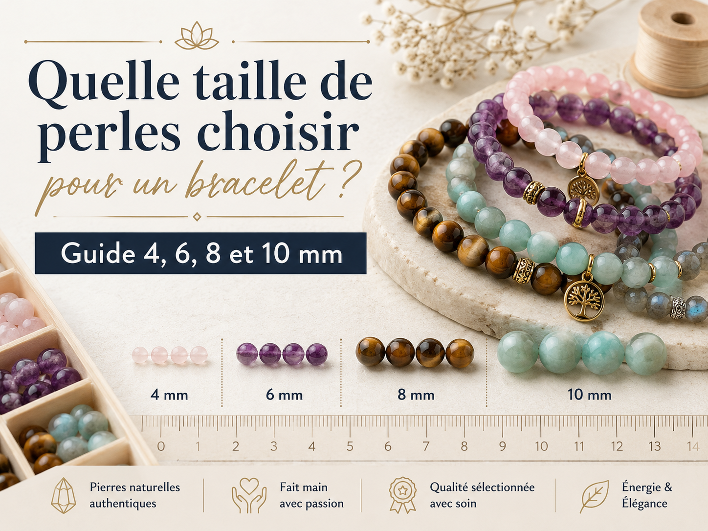 Quelle taille de perles choisir pour un bracelet ? Guide 4, 6, 8 et 10 mm