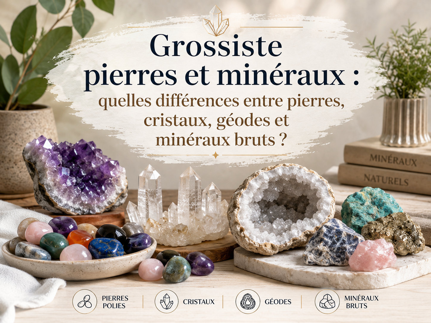 Grossiste pierres et minéraux : quelles différences entre pierres, cristaux, géodes et minéraux bruts ?