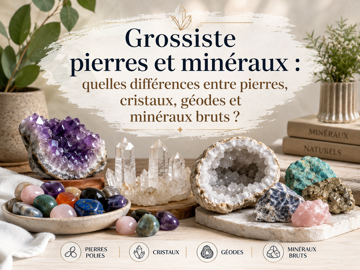 Grossiste pierres et minéraux : quelles différences entre pierres, cristaux, géodes et minéraux bruts ?
