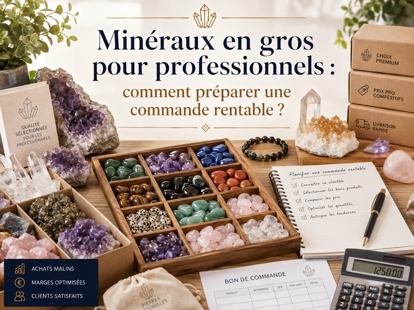 Minéraux en gros pour professionnels : comment préparer une commande rentable ?