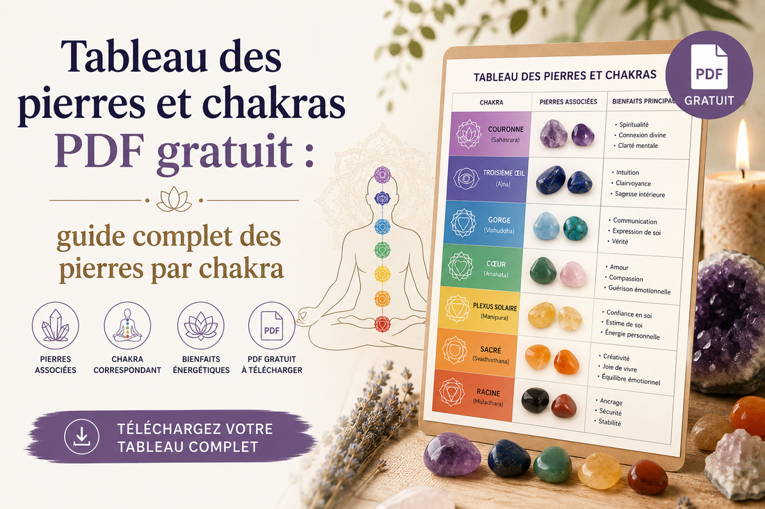 Tableau des pierres et chakras PDF gratuit : guide complet des pierres par chakra