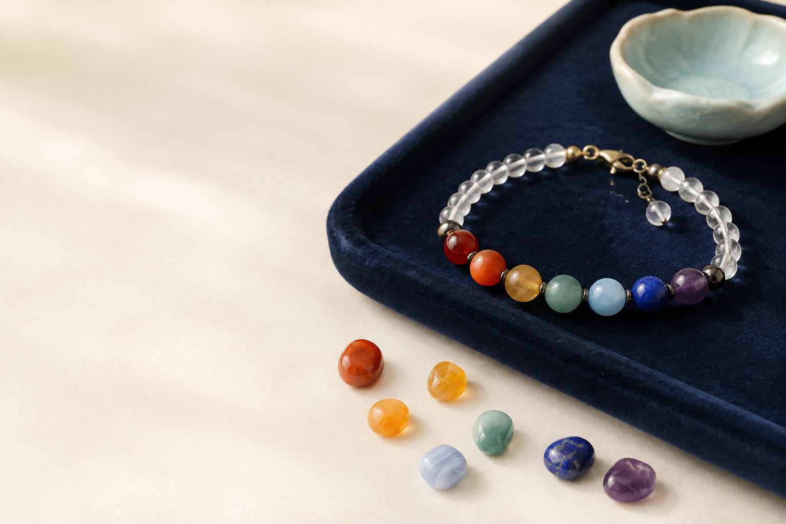 Bracelet composé de sept perles colorées inspirées des chakras