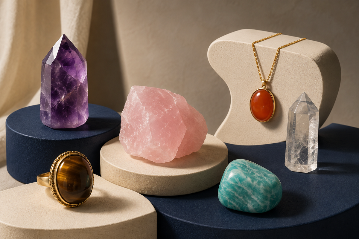 Pierres naturelles choisies selon leur couleur et leur usage symbolique