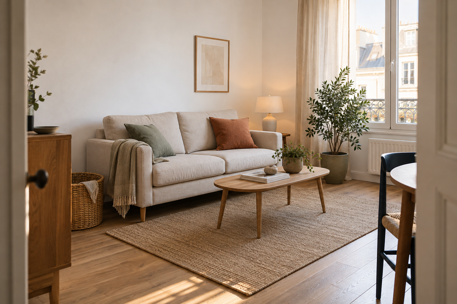 Petit appartement avec décoration zen et matières naturelles