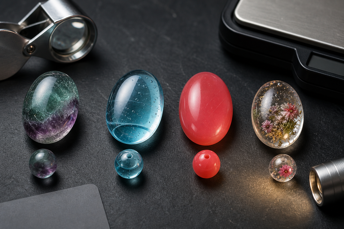Comparaison éditoriale entre pierre naturelle, verre, plastique et résine