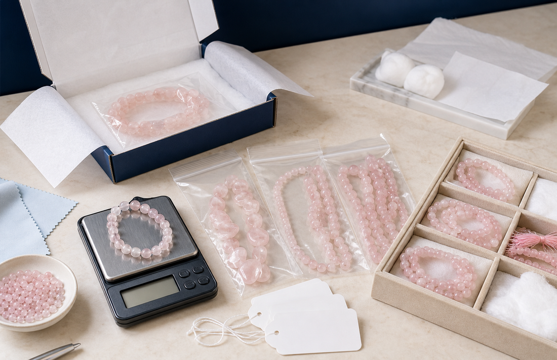 Poste professionnel de conditionnement de perles en quartz rose