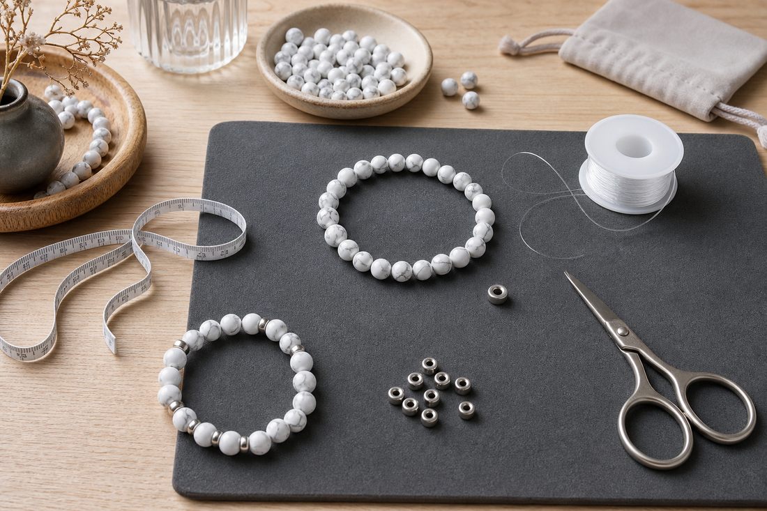 Atelier complet pour fabriquer un bracelet en perles de howlite naturelle