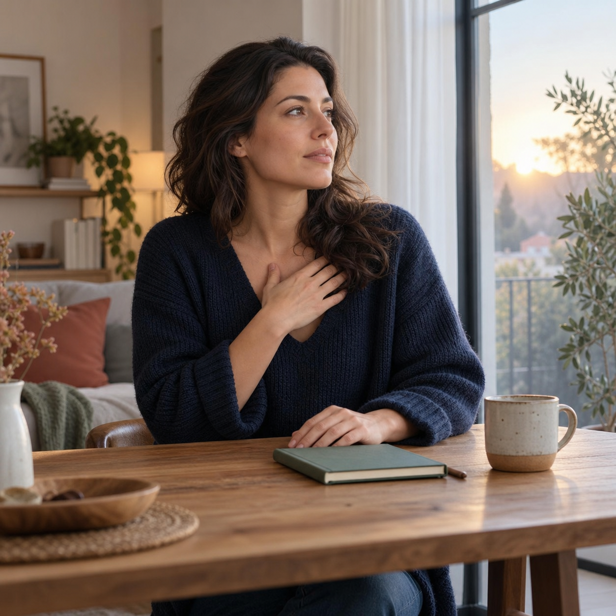 Femme faisant une pause pour observer ce qu’elle ressent