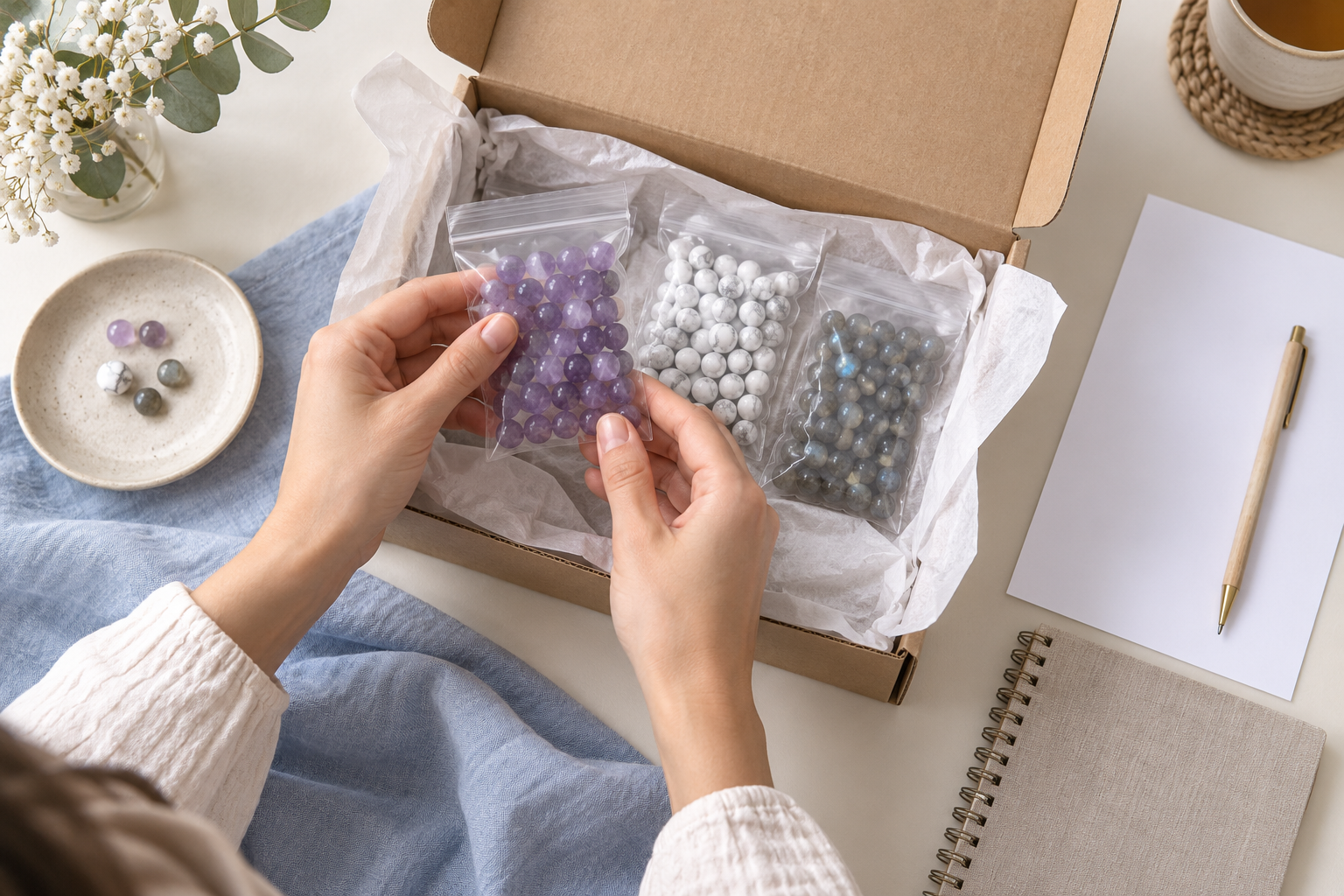 Contrôler une commande de perles naturelles à réception