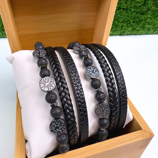 Bracelets pour hommes en pierres naturelles et cuir