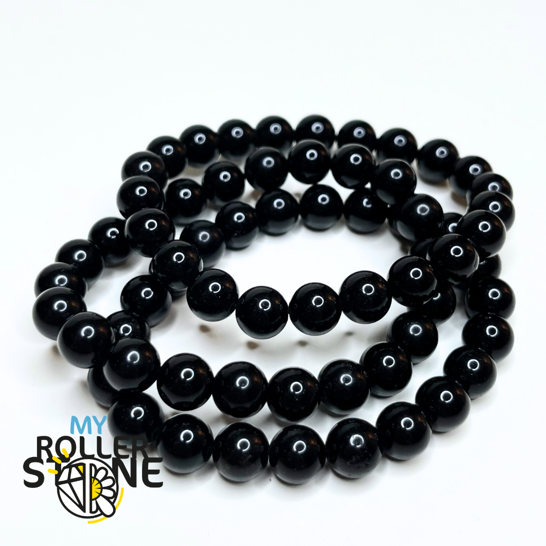 Bracciale In Ossidiana Nera Naturale, Pietre Vulcaniche Da 8 Mm, Gioiello Energetico Protettivo Uomo/Donna