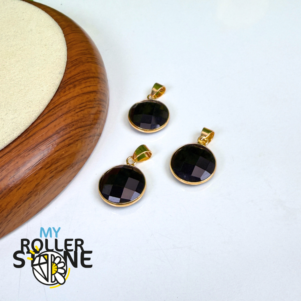 Pendentif Rond Pierre Facetté Obsidienne Dorée