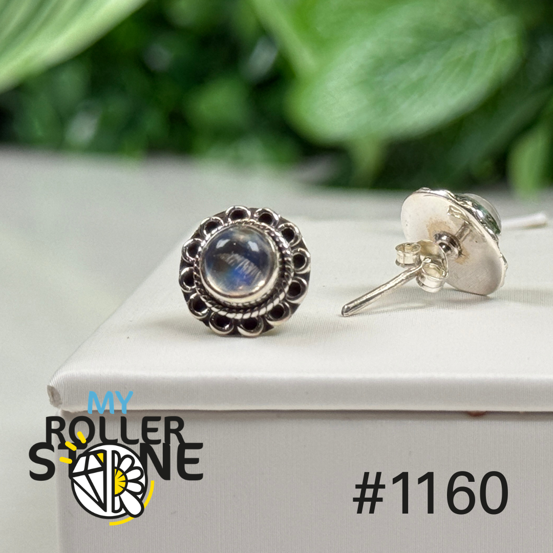 Boucles d’oreilles puces pierre de lune #1160