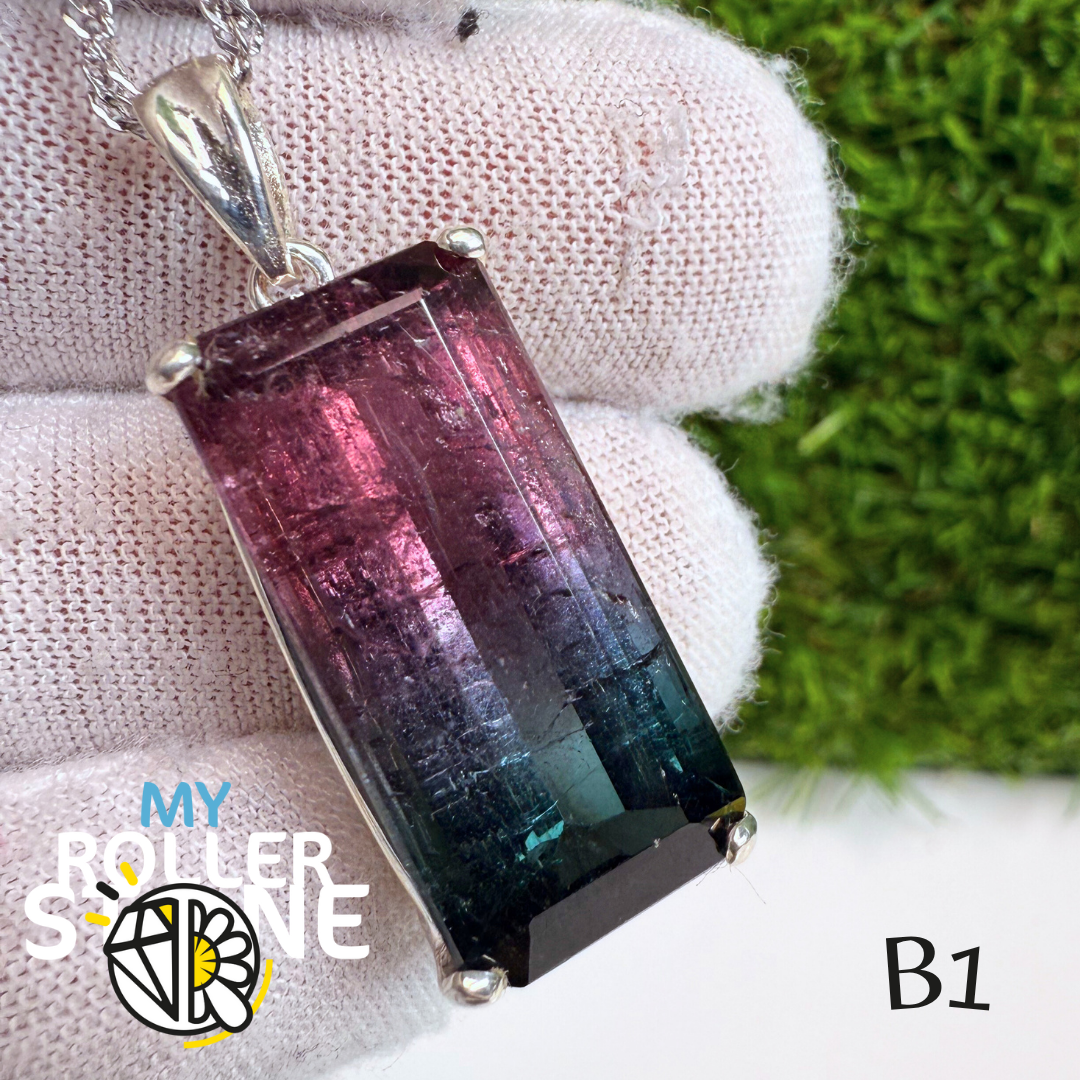 Pendentif Tourmaline Bicolor et Argent 925 B1