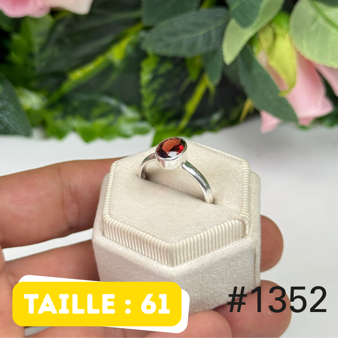 Bague argent 925 grenat facetté #1352