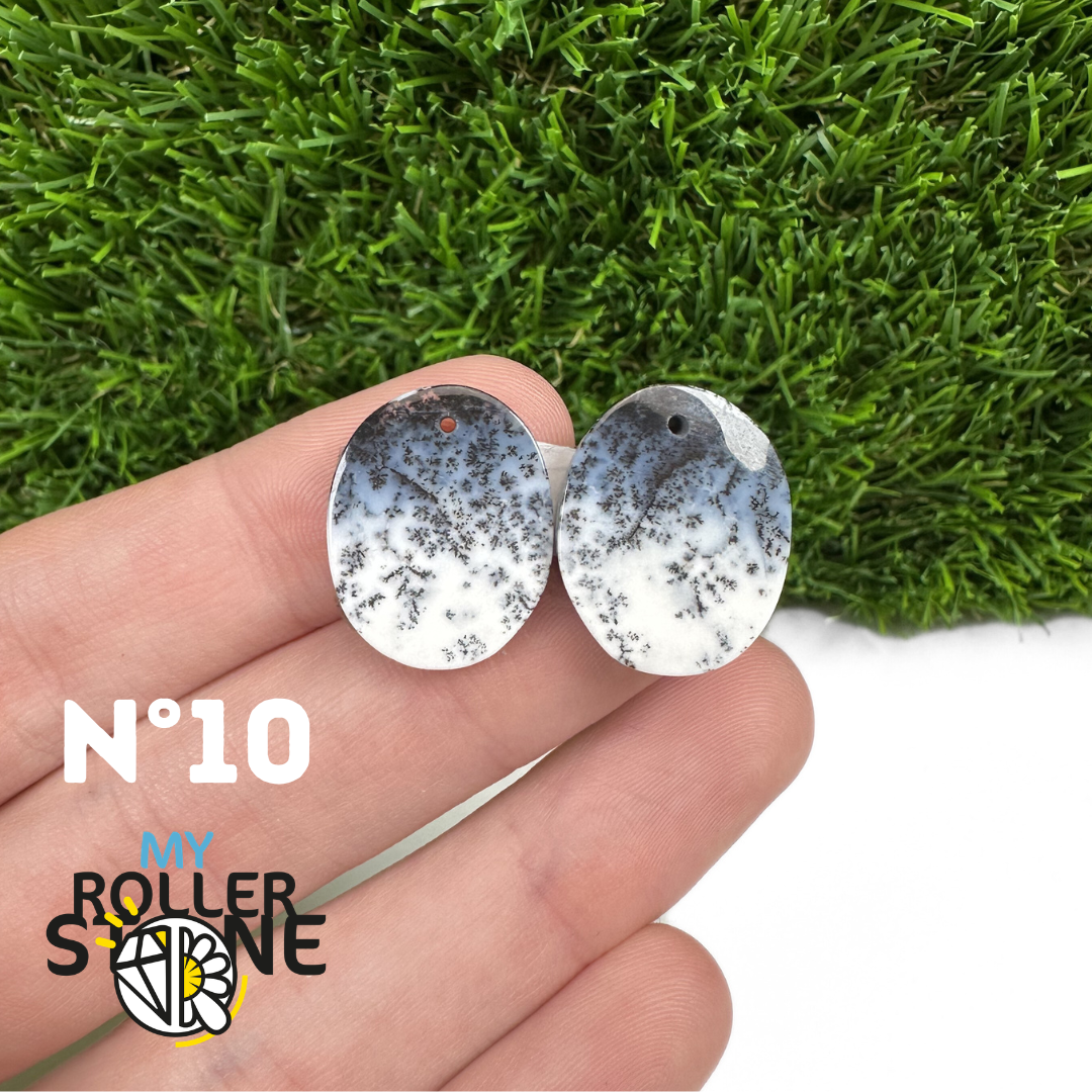 Paire de cabochons Opale Dendritique percé (Pour Boucles d'oreilles)