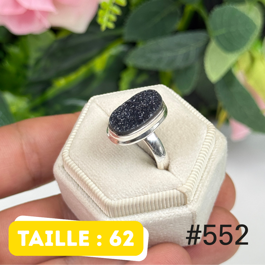 Bague argent 925 druse d’onyx noir #R552