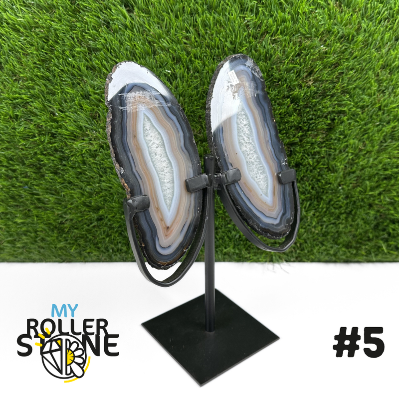 Tranche Duo d'Agate sur Support Métal #5