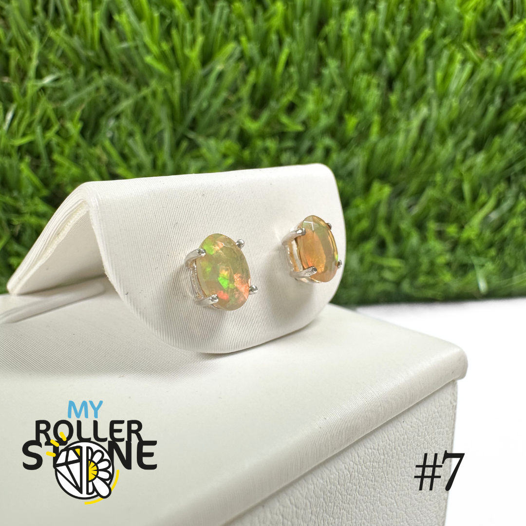 Boucles d'oreilles Opale Éthiopienne Ovale 6X4 MM en Argent 925 #7