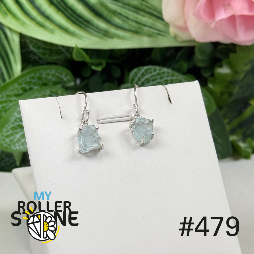Boucles d’oreilles argent 925 aigue-marine brute #E479
