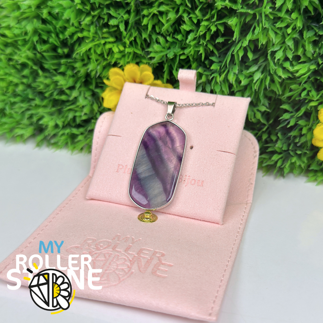 Pendentif serti plaque en Fluorite arc en ciel