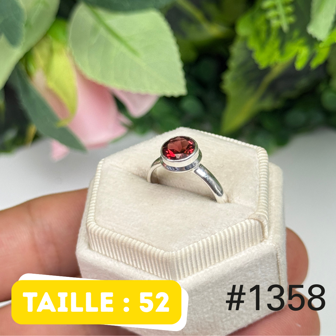 Bague argent 925 grenat facetté #1358