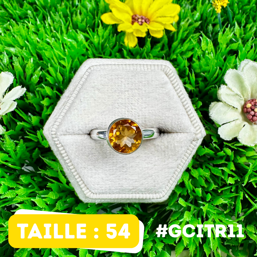 Bague Celte En Argent 925‰ Ciselée Avec Pierre Citrine Naturelle - Taille 53 - Neuf Sans Boîte