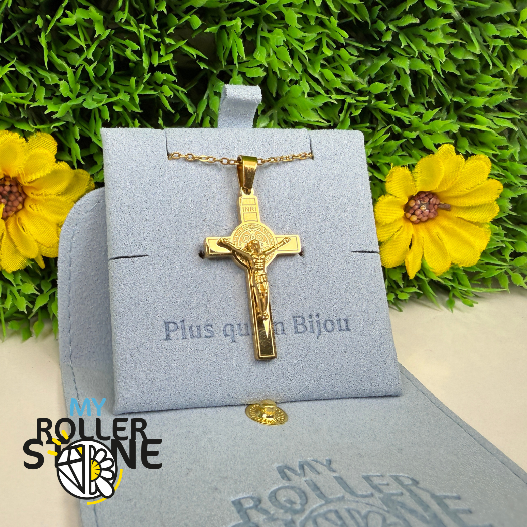 Pendentif Croix de Jésus en acier inoxydable 304 doré
