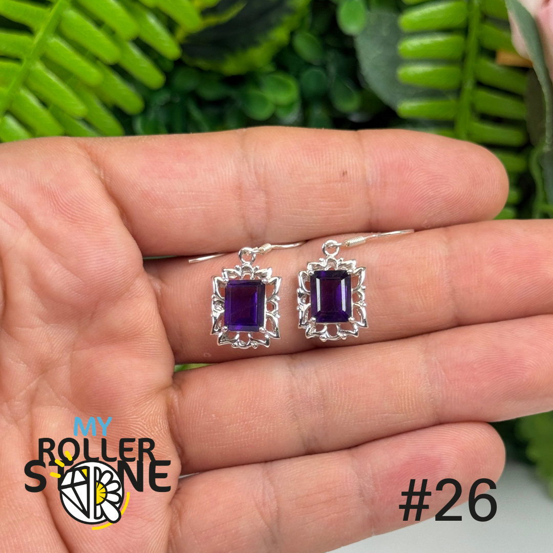 Boucles d’oreilles argent 925 améthyste facettée #FE26