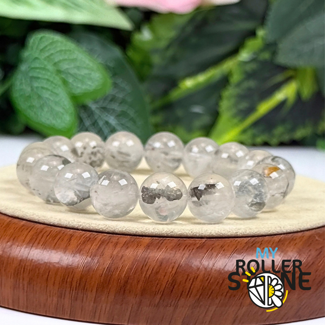 Bracelet en Cristal de Roche à Inclusions de Chalcopyrite