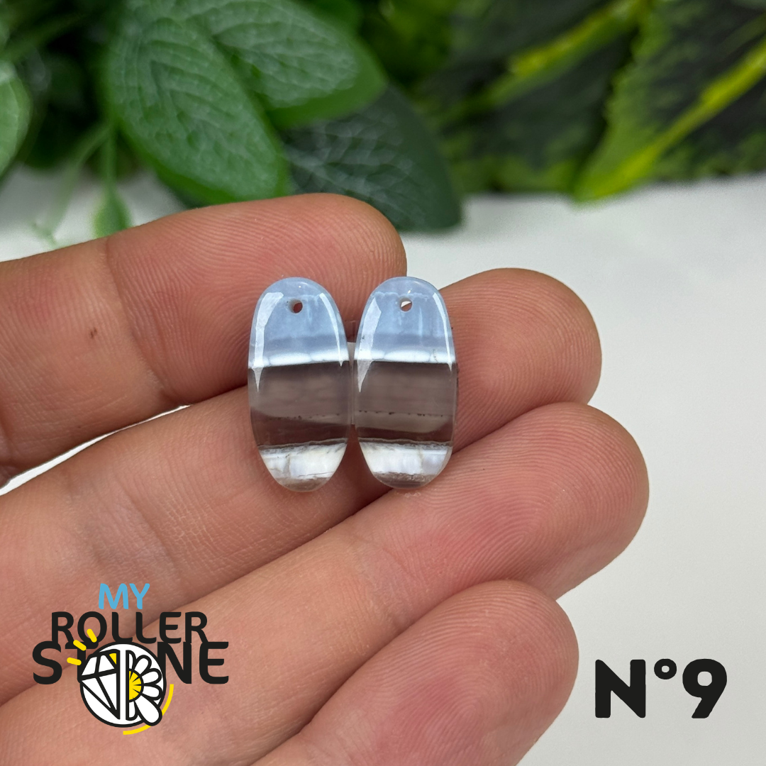 Paire de Cabochons percé en Opale bleue pour Boucles d'oreilles