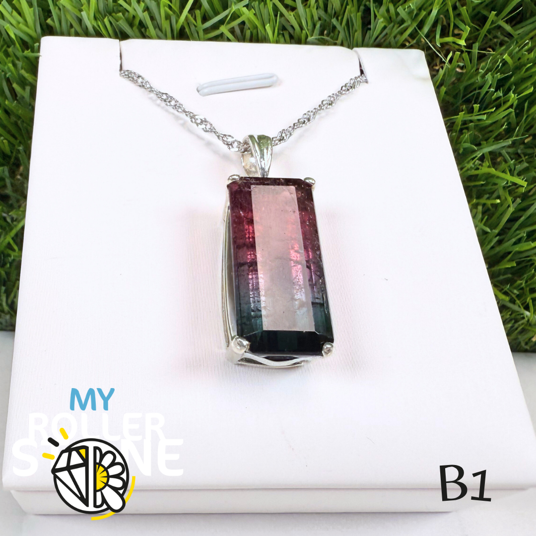 Pendentif Tourmaline Bicolor et Argent 925 B1