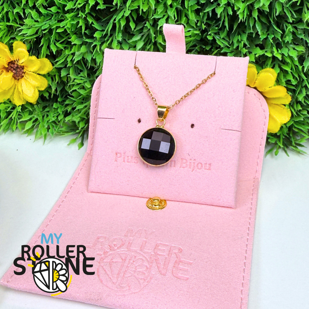 Pendentif Rond Pierre Facetté Obsidienne Dorée