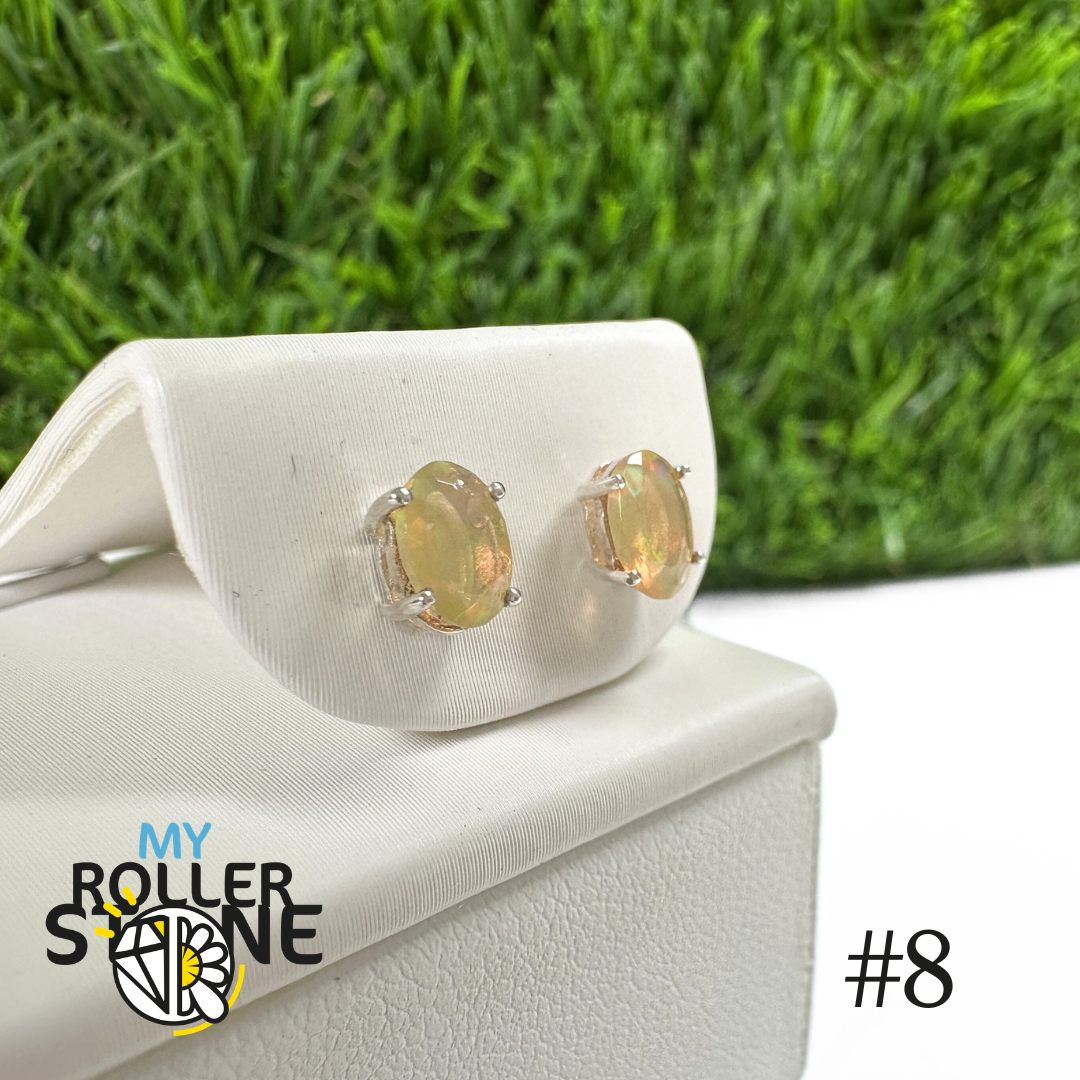 Boucles d'oreilles Opale Éthiopienne Ovale 6X4 MM en Argent 925 #8
