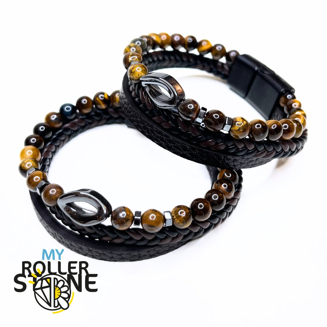 Bracelet Cuir Losange en Oeil de Tigre