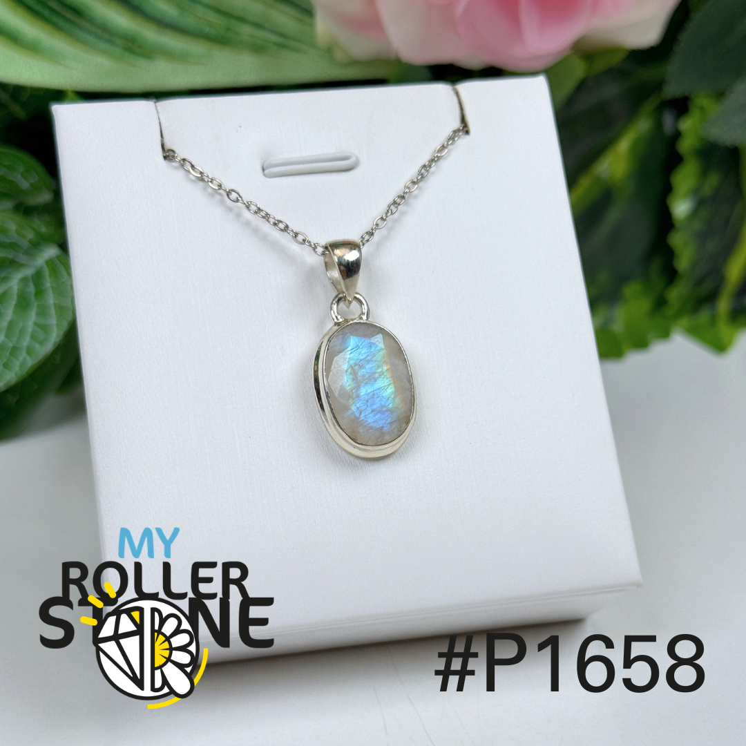 Pendentif argent pierre de lune facettée #1658
