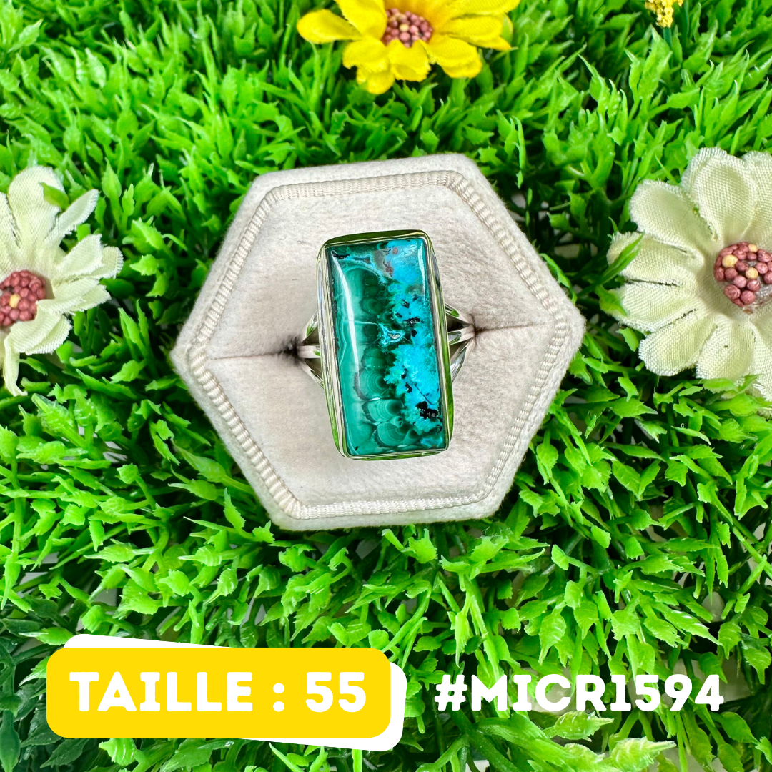 Bague Malachite Chrysocolle Argent 925 #MICR1594
