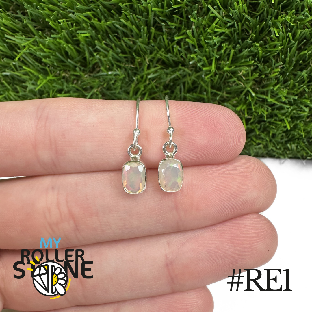 Boucles d’Oreilles Opale Éthiopienne Rectangle 8x6MM En Argent 925