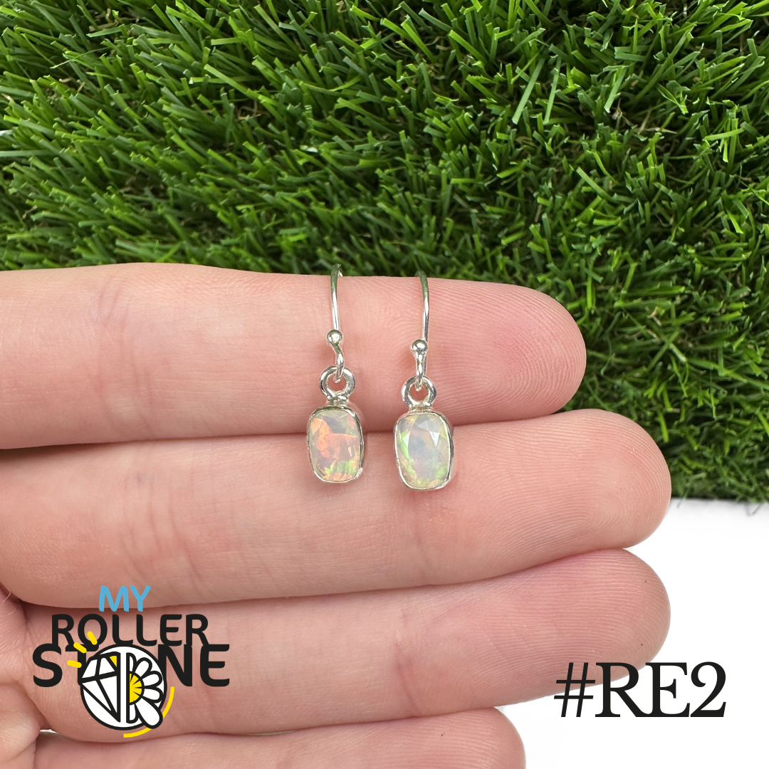 Boucles d’Oreilles Opale Éthiopienne Rectangle 8x6MM En Argent 925