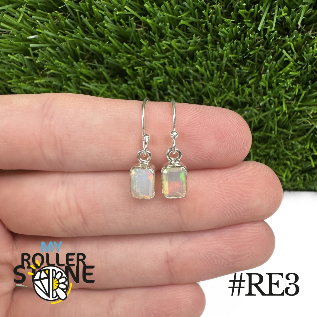 Boucles d’Oreilles Opale Éthiopienne Rectangle 8x6MM En Argent 925